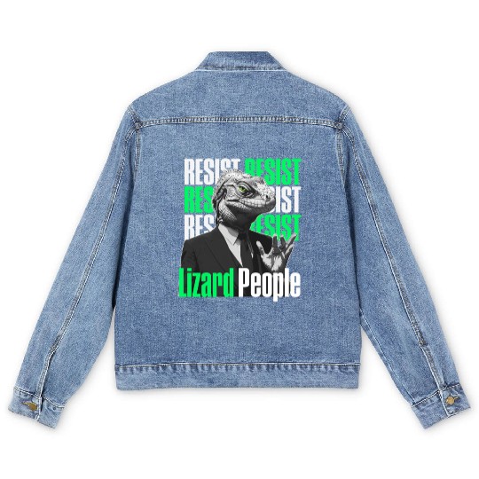 Resist Reptilians Lizard People Men's Denim Jackets