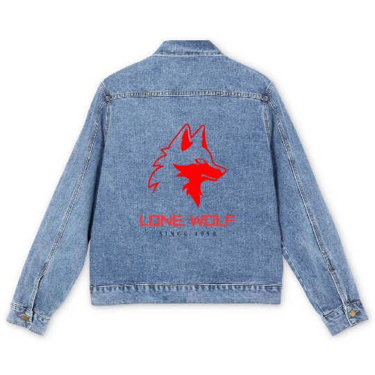 lone wolf red logo Men's Denim Jackets