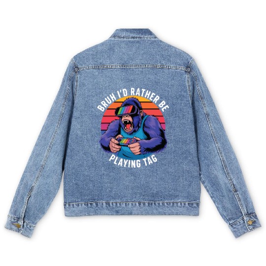 Retro Gamer Ape Men's Denim Jackets