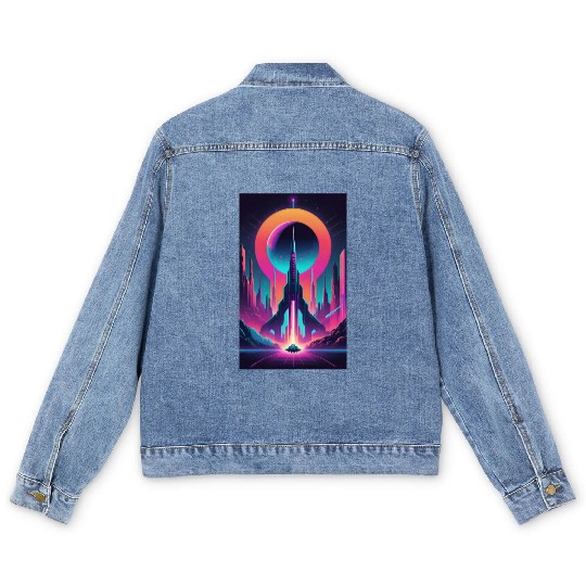 Neon Horizon: The Future of Space Exploration Men's Denim Jackets