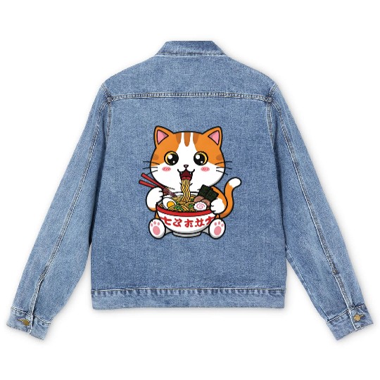 Kawaii Ramen Cat Men's Denim Jackets