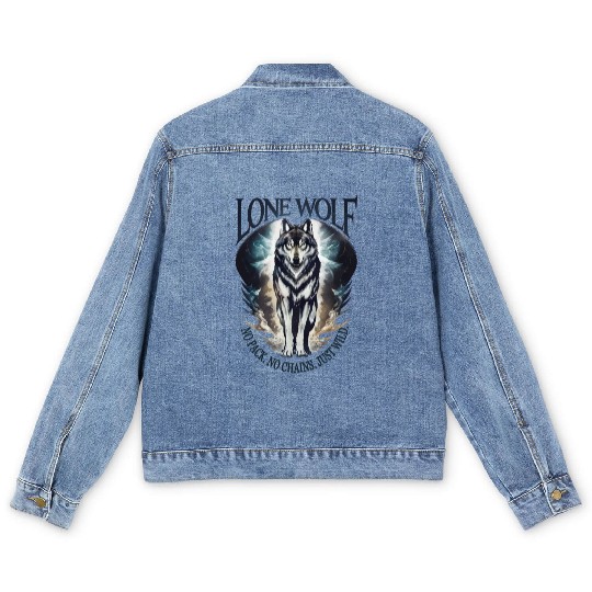 Lone Wolf - No Pack, No Chains, Just Wild Men's Denim Jackets