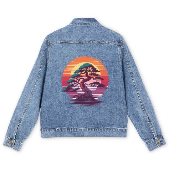 Bonsai Tree Sunset Zen Nature Relaxation Design Men's Denim Jackets