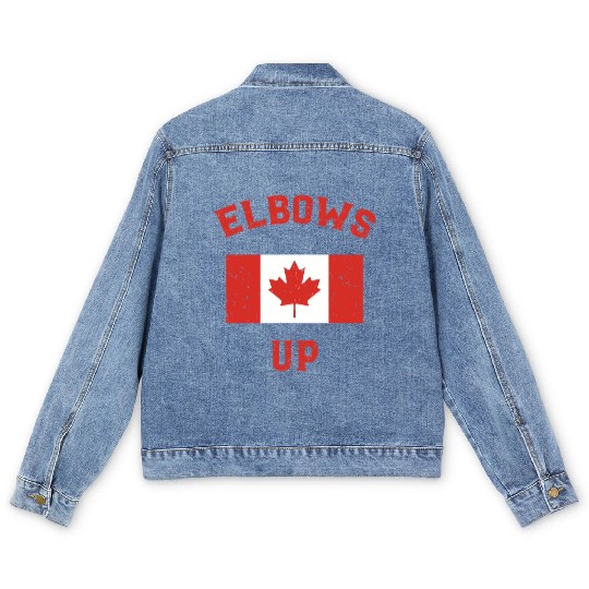 Elbows Up Canada Vintage Anti Trump Tarriff Slogan Men's Denim Jackets