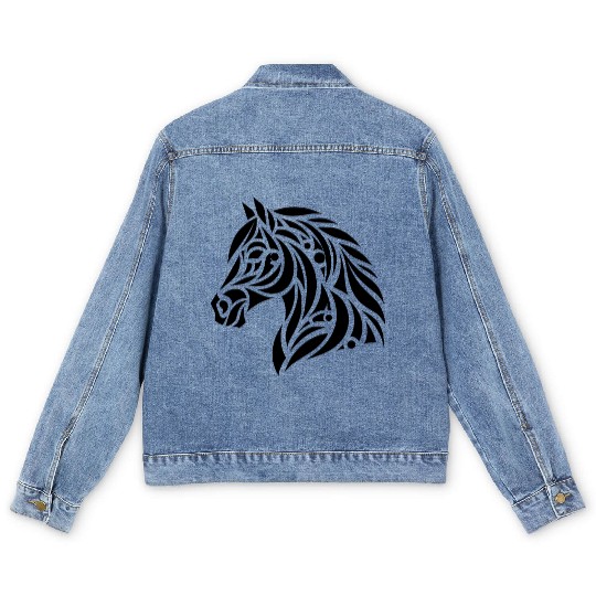 Tribal Horse Head Portrait Pony Tattoo Men's Denim Jackets