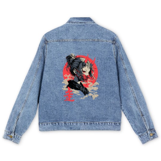 Beautiful Japanese Demon Anime Girl Waifu Geisha Men's Denim Jackets