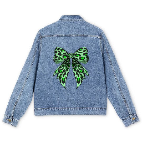 Coquette Bow Cheetah Animal Pattern Lime Green Men's Denim Jackets
