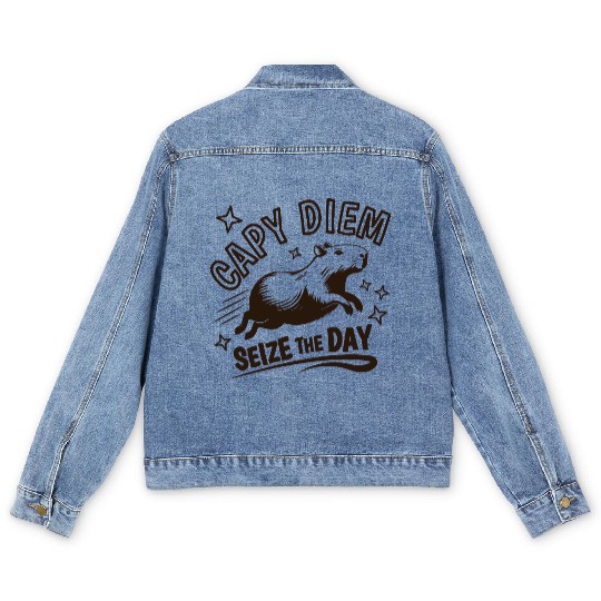 Capy Diem Seize the Day for Capybara enthusiasts Men's Denim Jackets