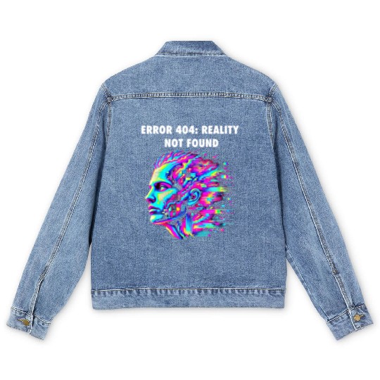 "ERROR 404: Reality Not Found – Glitch Aesthetic Men's Denim Jackets