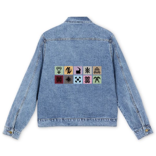 West African Adinkra Symbols Grid Men's Denim Jackets