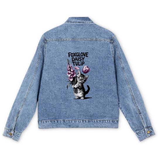 Subtle Floral Anti Trump Flowers Foxglove Daisy Men's Denim Jackets