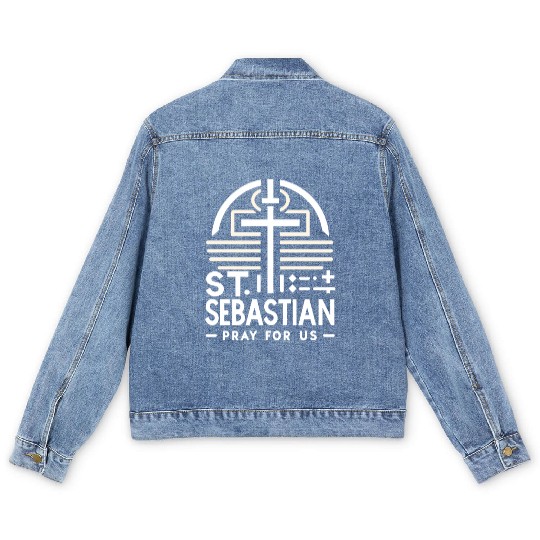 St. Sebastian Pray for Us Catholic Patron Saint Men's Denim Jackets