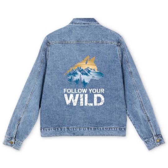 Follow Your Wild Adventure Mountain Wolf Men's Denim Jackets