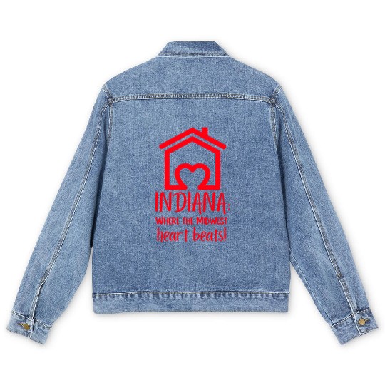 Indiana Where The Midwest Heart Beats! Men's Denim Jackets