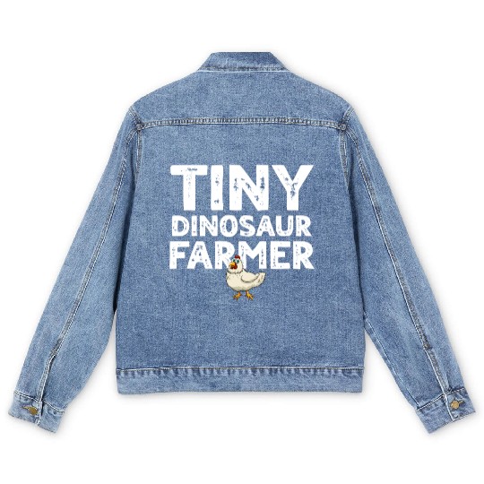 Tiny dino farmer - Dinosaur Funny Dinosaur Farmer Men's Denim Jackets