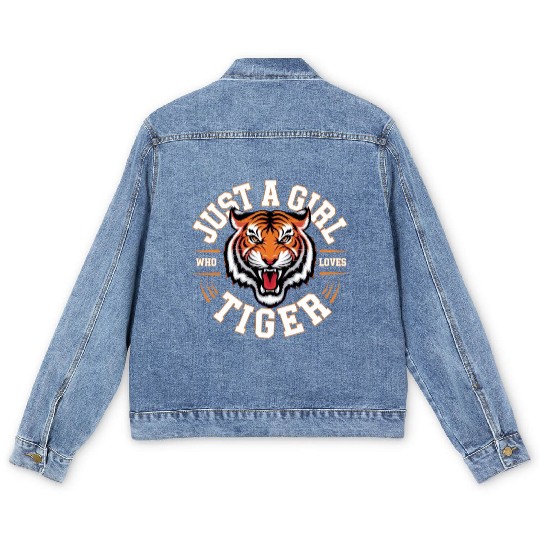 JUST A GIRL WHO LOVE TIGER Cute Jungle Nature Spor Men's Denim Jackets