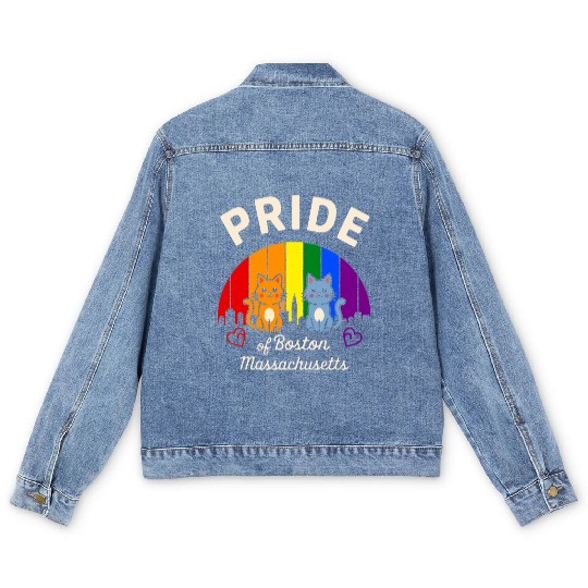 Pride of Boston City Massachusetts USA Rainbow Fla Men's Denim Jackets