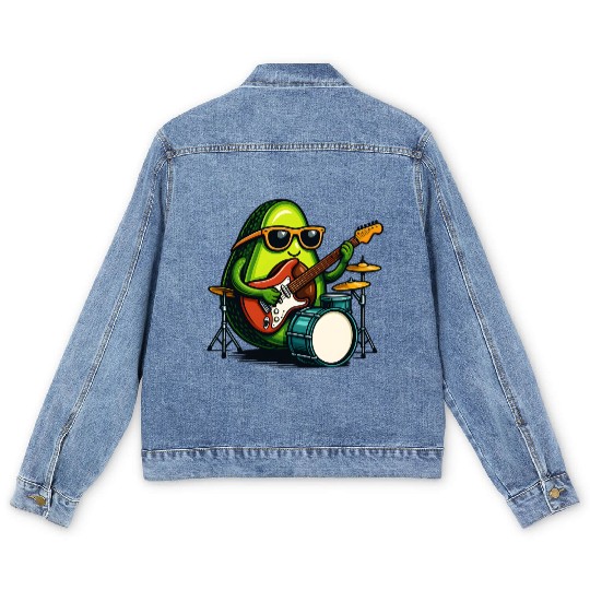 Rockin Avocado Musician Funny Graphic Men's Denim Jackets
