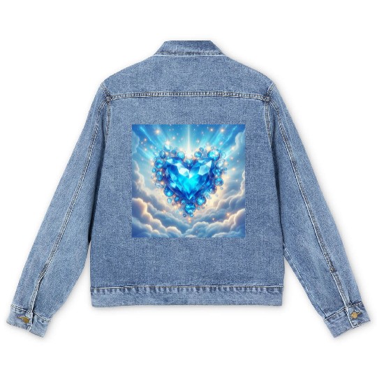 Blue Heart Jewel Radiant Heart of Love Men's Denim Jackets