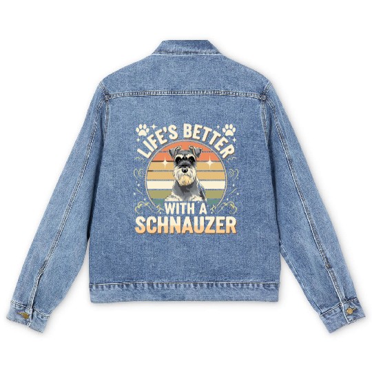 Life's Better With A Schnauzer Retro Dog Lover Men's Denim Jackets