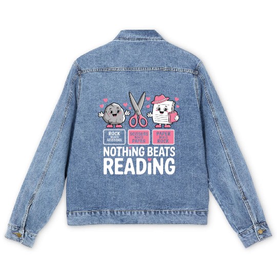 Rock Paper Scissors Nothing Beats Reading Men's Denim Jackets