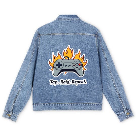 Tap. Raid. Repeat. – Retro Gamer Controller On Fir Men's Denim Jackets