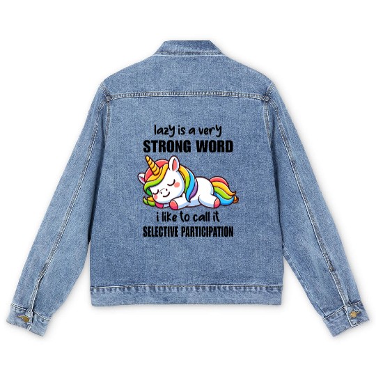 Sleepy Rainbow Unicorn Men's Denim Jackets