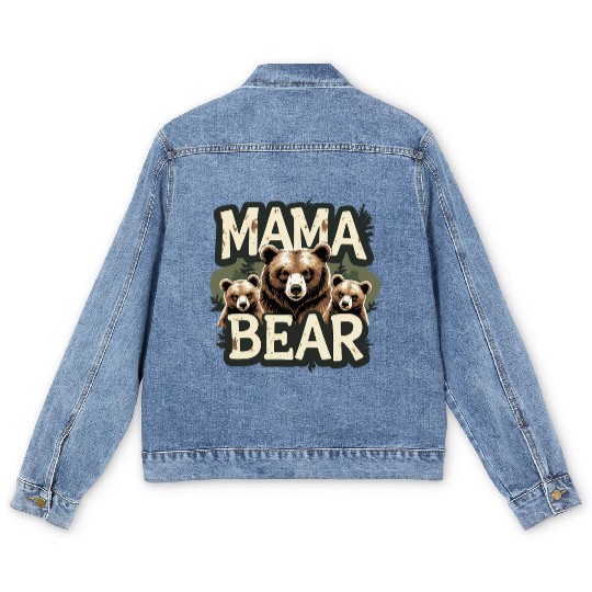 Mama Bear & Cubs Rustic Men's Denim Jackets for Moms