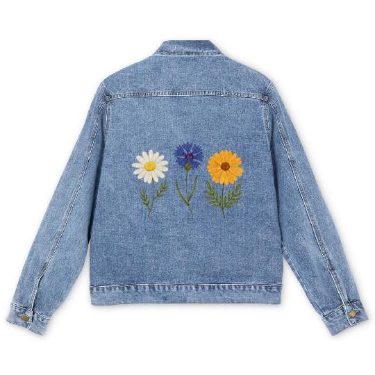 Wildflower Trio Daisy Cornflower Marigold Men's Denim Jackets