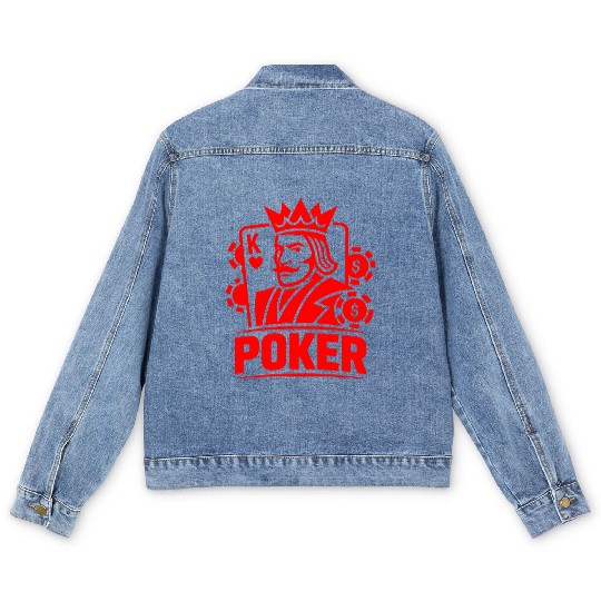 Poker King of Hearts Design Vector One Color Men's Denim Jackets