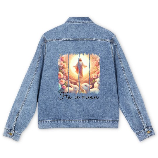 Easter Day Jesus He is risen Men's Denim Jackets