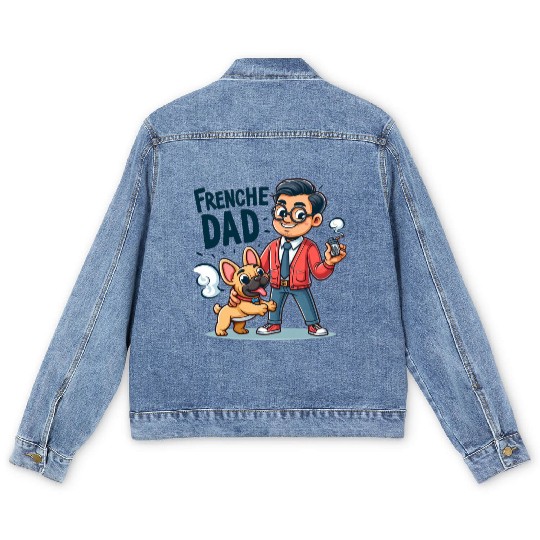 Frenchie Dad Cartoon Design Men's Denim Jackets