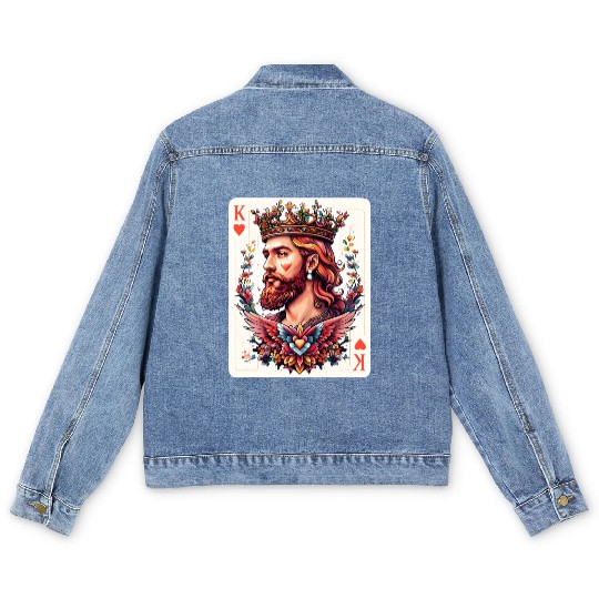 King of Hearts Card Illustration Men's Denim Jackets
