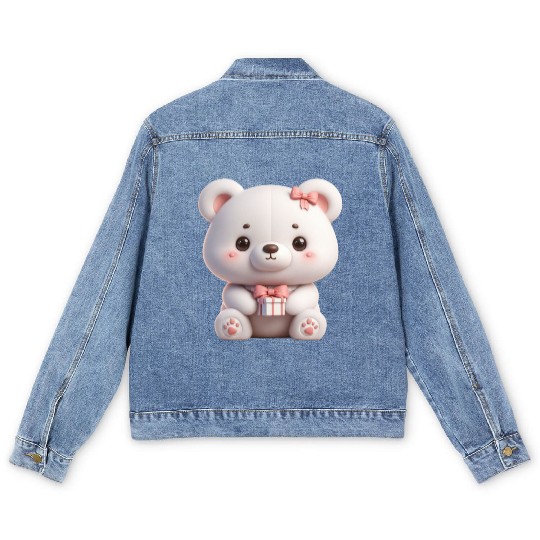 Sweet Teddy Bear and Gift Box Men's Denim Jackets