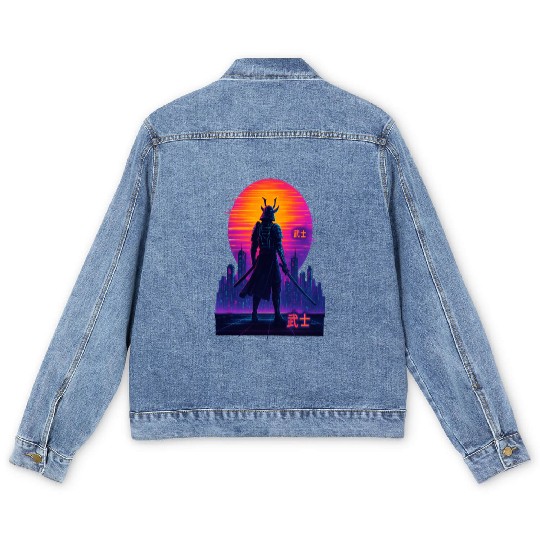 Neon Samurai - Cyberpunk Warrior Art Men's Denim Jackets