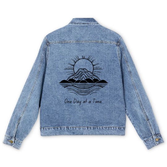 One Day at a Time – Motivational Calm Design Men's Denim Jackets