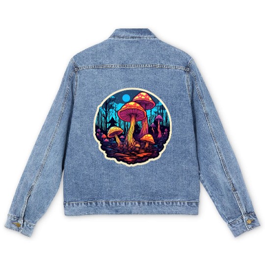 Psychedelic Mushroom Forest Men's Denim Jackets