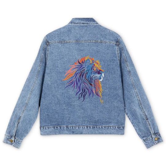"Majestic Flame Lion – Tribal Rainbow Art" Men's Denim Jackets