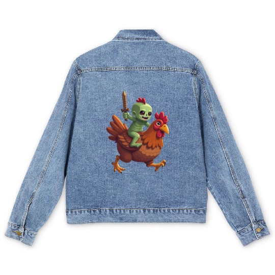 Zombie Chicken Jockey Men's Denim Jackets