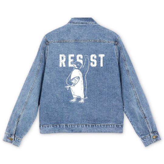 Funny Protest Against Tariffs Resist Penguin Men's Denim Jackets