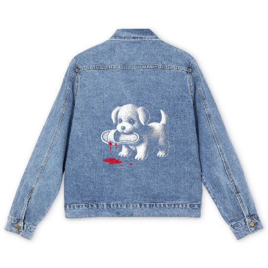 Cute Puppy with Slipper Men's Denim Jackets Dark Humor Dog Lover