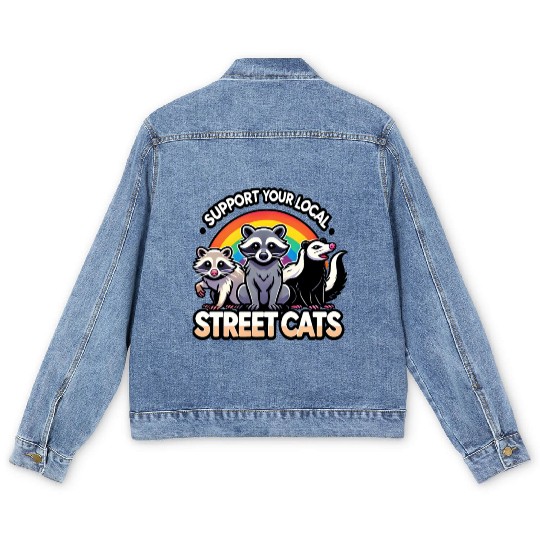 Support Your Local Street Cats Funny Raccoon Men's Denim Jackets