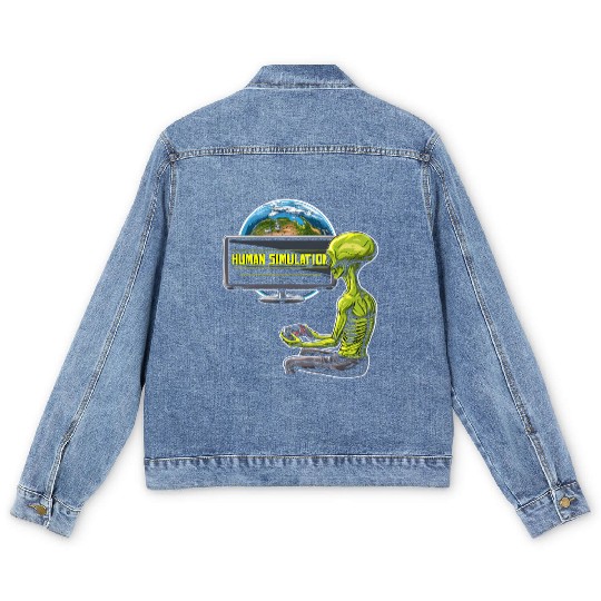 Human Simulation Men's Denim Jackets Alien Earth Extraterrestrial
