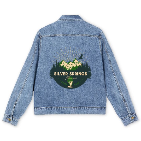 Silver Springs Illinois IL State Park Retro Camp Men's Denim Jackets