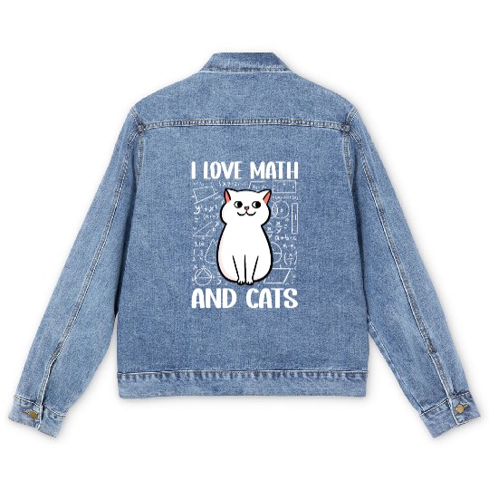 I love math and cats For mathematician math geek Men's Denim Jackets