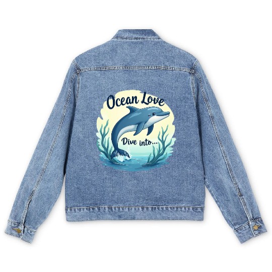 Playful dolphins Men's Denim Jackets
