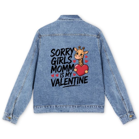 Mommy Is My Valentine – Cute Giraffe Men's Denim Jackets