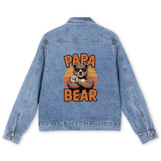 Papa Bear with Cool Sunglasses and Cute Cub Men's Denim Jackets