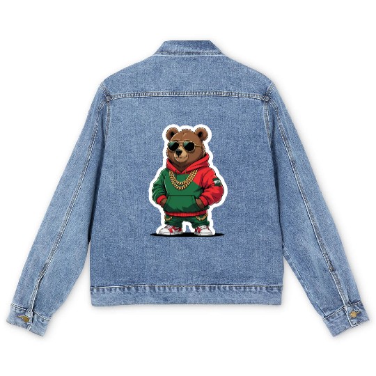 Hip-Hop Bear Swag - Urban Cartoon Character Men's Denim Jackets