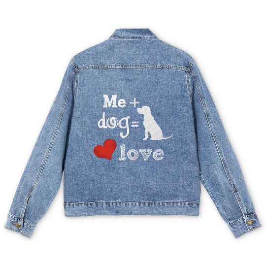 a dog and a red heart love Men's Denim Jackets